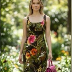 Connected Apparel Tropical Floral Dress Sleeveless Sheath Size 8
